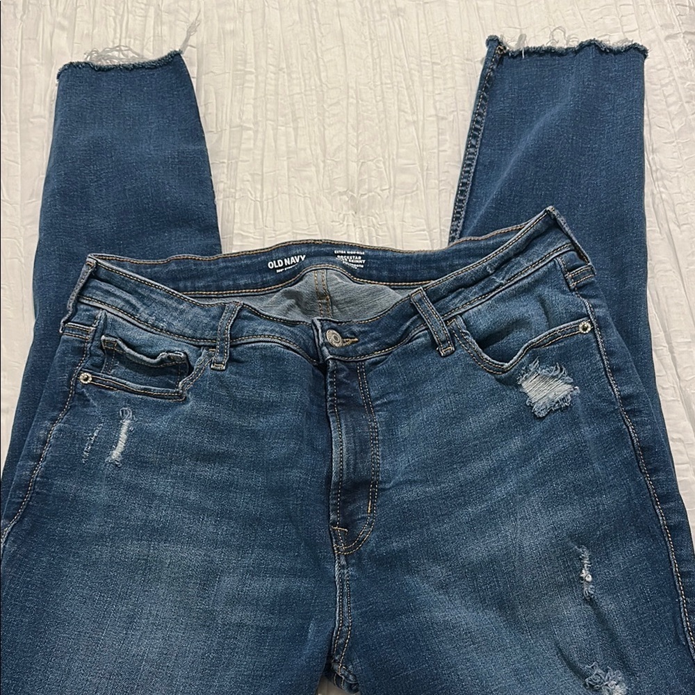 Old Navy Blue Ankle Cropped Jeans with Distressed Details